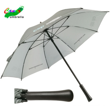 Fashion gray color wood straight premium promotional solid stick umbrella